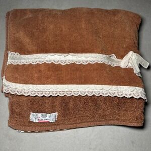 60's Sears Bath Towel Brown Lace Trim‎ Our Better Quality Fringe Bow